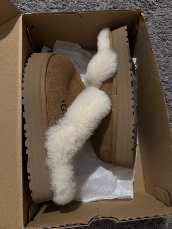 UGG Shoes - UGG Chestnut Suede Platform Slides with Cream Sheepskin